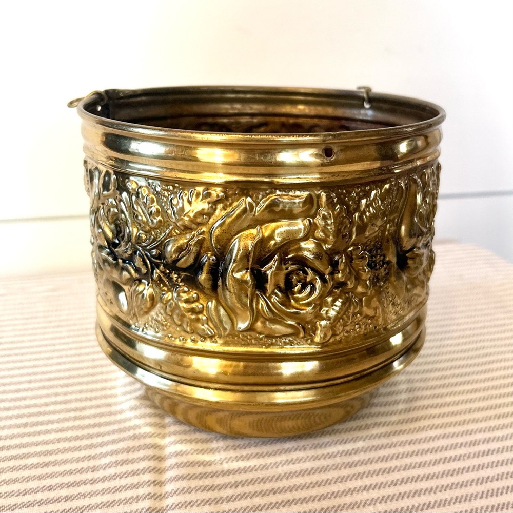 Brass Rose Embossed Planter